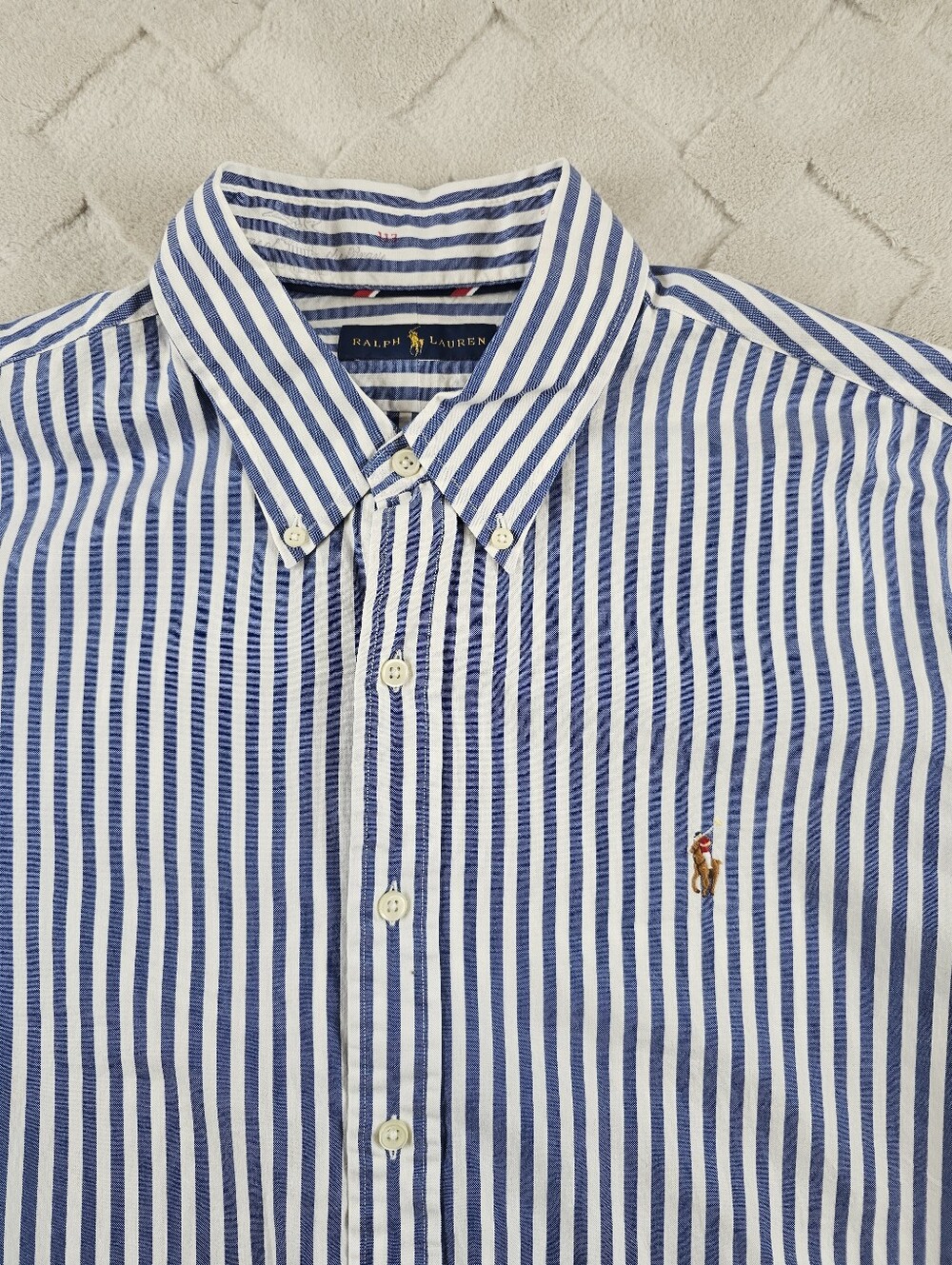 Ralph Lauren Button Up Shirt Mens Extra Large Striped White Blue Preppy